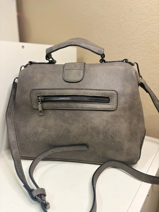 Vintage Doctor Bag Gray Vegan Leather Satchel Structured Multi Pocket - Picture 2 of 9